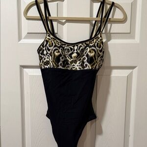 Profile By Gottex Black One-Piece with Animal Print Bust